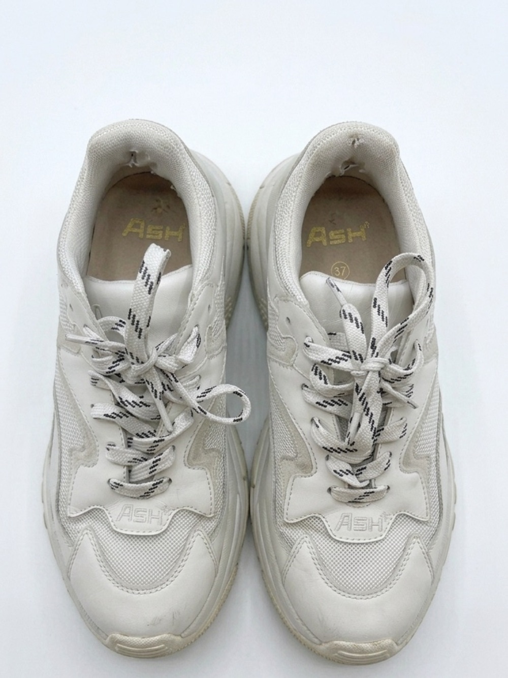 ASH ADDICT *Leather* Chunky Neutral Sneakers — Light Cream/Beige